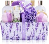 Spa Luxetique Bath Spa Gift Baskets Lavender, Premium 12pc Gift Baskets for Women, Home Spa Gift Set with Soap, Massage oil, Bath Bomb, Dry Hair Cap, Bath Puff, Body Lotion, Best Gift Set for Women.