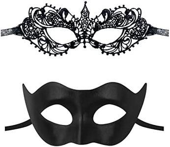 Couple Masquerade Lace Mask Set, Fit for Women & Men Venetian Halloween Masks, Specially for Costume, Mardi Gras (Fashionable Couple)