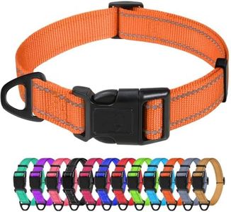 TagME Reflective Nylon Dog Collars, Adjustable Classic Pet Collar with Quick Release Buckle for Large Dogs, Orange, 1.0" Width