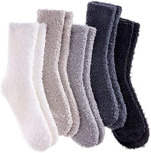 LANLEO 5/6 Pairs Womens Super Soft Fuzzy Plush Warm Winter Home Sleeping Slipper Socks 5 Pairs Solid Color Style