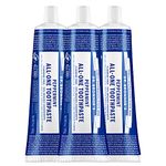 Dr. Bronner’s - All-One Toothpaste (Peppermint, 140g, 3-Pack) - 70% Organic Ingredients, Natural and Effective, Fluoride-Free, SLS-Free, Helps Freshen Breath, Reduce Plaque, Whiten Teeth, Vegan