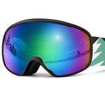 Odoland OTG Ski Goggles for Kid, UV Protection and Anti-Fog Len for Children and Youths, Double Grey Spherical Lens Snowboard Goggles Perfect for Skating Skiing Snowboard for 4-16 Boys and Girls B