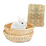 Bunny Grass Mat Bed 3-Pcs,Rabbit Digging Natural Woven Straw Mats Bedding,Guinea Pig Timothy Hay Resting Basket,Pet Cage Chewing Toys for Hamster Chinchilla Ferret Gerbil