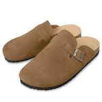 WINSEAD Clogs for Women Men Dupes Unisex Slip-on Potato Shoes Footbed Suede Cork Clogs and Mules, Khaki, 6 Wide Women/4.5 Wide Men