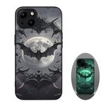 X spirit Goth Bat Phone Case for iPhone 15, Gothic Halloween Spooky Edgy Emo Design, Moon and Bat, Nightmare Before Christmas, Glow in The Dark, Leather Finish (iPh 15-Moon&Bat)