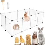 12 Panels Pet Playpen 16”x12” Bunny Pen Rabbit Cage Pet Fence Indoor DIY Plastic Enclosure for Guinea Pigs, Bunny, Hamsters, Hedgehogs (Clear)