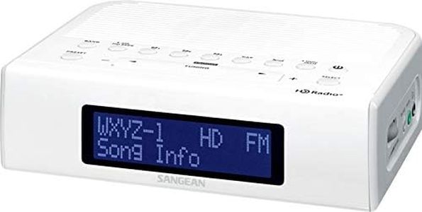 Sangean HDR-15 AM/FM Digital Tuning Clock Radio with USB Phone Charging, White