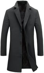 Tanming Mens Black Trench Coat Notched Lapel Single Breasted Long Peacoat Overcoat(Darkgrey-L)