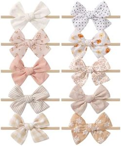 doboi 10PCS Baby Girls Headbands Hair Bows Nylon Cotton Linen Hairbands Fine Handmade Hair Accessories for Newborn Infant Toddlers Little Girls-Solid Plaid Stripe Polka Dot and Flowers