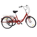 BuRuiYoten Adult Tricycle 3 Wheel 6 Speed Trike Cruise With Basket Lamp Gift Bicycle Bike Cycling Pedal For W/Shopping Bicycles + Light Asket Senior Speeds Cargo Three Adjustable Handlebar