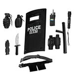 Dress Up America Police Officer SWAT Role Play Set For Kids - Police Pretend Play Accessory Set – Police Force Set Includes Plastic Sword and Binoculars Shield, Adjustable Belt, Flashlight & More