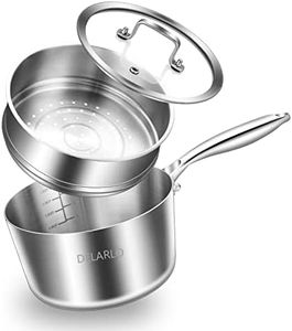 DELARLO Kitchen Tri-Ply Stainless 3-Quart Steamer Set With Glass Lid ,with Ergonomic Handle, Multipurpose Sauce Pan , Sauce Pot,oven safe Silver