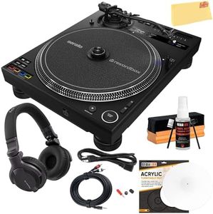 Pioneer DJ PLX-CRSS12 Professional Direct Drive Turntable with DVS Control - Black Bundle with Headphones, TRS-to-RCA Breakout Cable, Slipmat, Cleaning Kit, and Austin Bazaar Polishing Cloth