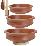 Craftsman India Online Clay Handi/Pot for Cooking and Serving Combo 1, 2 & 3 Liter, Red