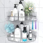 Orimade Adhesive Corner Shower Caddy Shelf with 2 Movable Hooks,Shower Caddy No Drilling Wall Mounted Bathroom Accessories SUS304 Stainless Steel 2 Pack, Silver