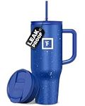 IRON °FLASK Co-Pilot 40 oz Insulated Tumbler w/Straw & Flip Cap Lids - Cup Holder Bottle for Hot, Cold Drink - Leak-Proof - Water, Coffee Portable Travel Mug - Valentines Day Gifts - Blue Speckle