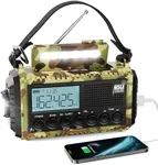 Raynic Weather Radio, Solar Hand Crank Emergency Radio, 5 Ways Powered AM/FM/SW/NOAA Weather Alert Radio with Flashlight, Cell Phone Charger and SOS Siren for Power Outages (Camo-Green-LCD Display)