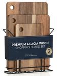 Premium Acacia Wood Chopping Board Set - 3 Thick Wooden Chopping Boards with Metal Stand, Ideal for Meat, Vegetables, Cheese and Bread. Cutting Board, Cheese Board, Wooden Tray, Charcuterie Boards
