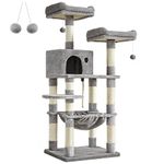 FEANDREA Cat Tree, Stable Cat Tower, 2 Plush Perches, 143cm, Light Grey PCT15W