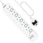 3M Extension Lead with USB Slots, 5 Way Power Extension with 2 USB, BEVA Multi Plug Extension with Individual Switches, Wall Mountable Power Strip for Home Office