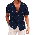 KYKU Funky Hawaiian Shirt for Men Palm Beach Shirts Tropical Vacation Shirts, Anchor Blue, 3X-Large