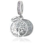 LSxAB Sparkling Grey Tree of Life Family Charms Compatible with Pandora Charm Bracelets