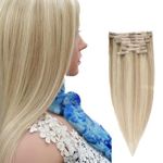 16" to 26" Full Head Clip in Remy Human Hair Extensions - 8-piece - Grade AAA-Multi colors (16", 18/613 Ash Blonde/Bleach Blonde Mix)