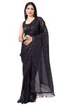 Shiv Textiles Women's Georgette Sequence Ready To Wear One Minute Saree for women With Unstitched Blouse. (Black)