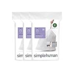 simplehuman CW0252 code C Custom Fit Bin Liner Bulk Pack, White Plastic (3 Pack of 20, Total 60 Liners)