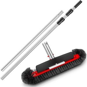 Pool Brush Head for Inground & Above Ground Pools with Swimming Pool Pole - 15 Feet Aluminum Telescopic Pool Pole // Heavy Duty Pool Scrubber Brush for Cleaning Algae, Walls & Floors