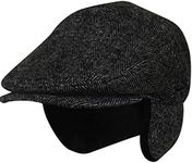 EPOCH HATS 100% Wool Herringbone Winter Ivy Cabbie Hat w/Fleece Earflaps – Driving Hat (XL, IVE2341DK Gray)