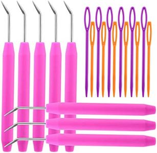 Loom Knit Hook Set, Crochet Needle Hook Kit, 8 Pcs Pink Knitting Loom Hook with 12 Pcs Colorful Plastic Sewing Needles for Knitting Looms Knitting Boards