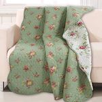 Cozy Line Home Fashions Vintage Floral Quilted Throw 100% Cotton Reversible All Season Throw (Blossom)