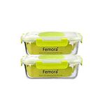 Femora Borosilicate Glass Rectangle Container with Vacuum Pump Lid- 1050ml, Set of 2, 1 Year Free Replacement