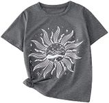 SOLY HUX Graphic Tees for Girl Floral Print Short Sleeve Round Neck T Shirts Tops Dark Grey 10Y