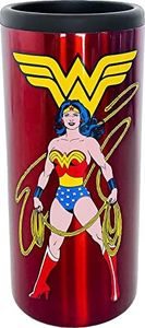 Spoontiques - Stainless Steel Can Cooler - Double Walled Stainless Steel Beverage Can Cooler - Keeps Drinks Colder Longer - Wonder Woman Stainless Can Cooler