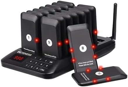 Retekess TD157 Pager System, Wireless Calling System, 16 Pagers Black, 150mAh 20H 2 Calling Modes, Touch Keyboard 998 Channels Loud Contactless Queuing Bar Restaurant Snack, Hospital