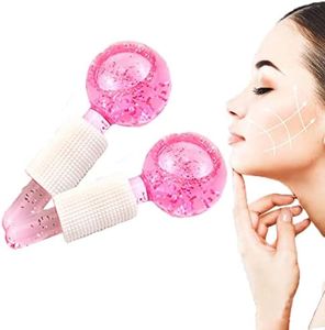 Massaggio Ice Roller Roller Ball,Facial Ice Globes,Massaggiatori per Pelle Fredda, 2 sfere per Massaggi, Magic Ice Globe Ball Massager Roller Tool per la Cura Della Pelle del Viso e Degli Occhi (Rosa)