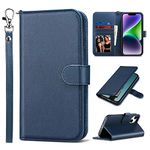 ULAK Compatible with iPhone 14 Plus Wallet Case for Women, Premium PU Leather Flip Cover with Card Holder and Kickstand Feature Protective Phone Case Designed for iPhone 14 Plus 6.7 Inch, Navy Blue