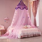 Beyeutao Princess Bed Canopy Star Light Bed Curtain Star Bed Canopy Mosquito Net Playing Games House Purple Dome Bed Canopy Bedroom Decoration Girls Daughter Present for Baby Kids Boys Gift.. (Purple)