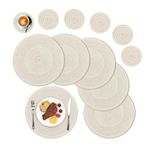 SHACOS Round Placemats and Coasters Set of 6, Round Braided Woven Place Mats Washable Table Mats and Coasters Sets Heat Resistant Table Mats for Kitchen Dining Table Home Restaurant, Cream