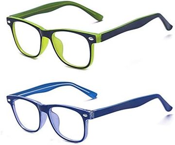 Outray 2 Pack Kids Computer Blue Light Blocking Glasses for Boys and Gilrs Age 3-12 Anti Eyestrain (Set Green+Blue, 46)