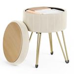 SONGMICS Vanity Stool Chair, Small Ottoman Stool with Storage, Velvet Makeup Stool, 15.4 Dia. x 17.5 H Inches, Cream White ULOM003W01