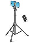 Sensyne 62" Phone Tripod & Selfie Stick, Extendable Cell Phone Tripod Stand with Wireless Remote and Phone Holder, Compatible with iPhone Android Phone, Camera (Black)