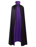 Regenboog 47inch(120cm) Stand Collar Reversible Cape for Kids,Black and Purple Cape,Halloween Christmas Costume,Masquerade,Dress up,Wizard,Witch,Vampires Cloak