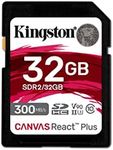 Kingston Canvas React Plus 32GB SD Card | SDHC UHS-II | 300R/260W U3 V90 | Full HD/4K/8K | SDR2/32GB