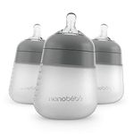 Nanobebe Flexy Silicone Baby Bottles, Anti-Colic, Natural Feel, Non-Collapsing Nipple, Non-Tip Stable Base, Easy to Clean, 3-Pack, Gray, 270ml