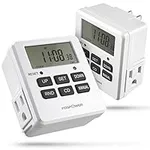 FosPower Timer Outlet [ETL Listed] 125V/15A LCD Digital Indoor Outlet Timer, 7 Day Programmable Timer with 2 AC Plug Capacity for Lights, Lamps, Fans & Electrical Outlets (2 Pack)