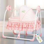 BAYBEE Metal, Fabric Bella Electric Swing Cradle For Baby, Automatic Baby Swings With 6 Speed, Mosquito Net, Music & Remote | Cradle Jhula For Baby Swing For 0 To 12 Months Boy Girl (Pink)