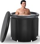 TORIBIO Portable Ice Bath Tub with Cover, Large Foldable Bathtub for Adults, Eco-Friendly Freestanding Bathtub Bathroom Spa Cold Plunge Tub for Outdoor, Ideal for Hot/Ice Bath, 35.5''Φ x 29.5''H